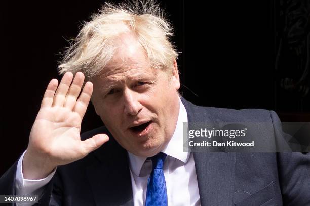 Prime Minister Boris Johnson leaves 10 Downing Street for PMQ's on July 6, 2022 in London, England. Minister for Health, Sajid Javid, resigned from...