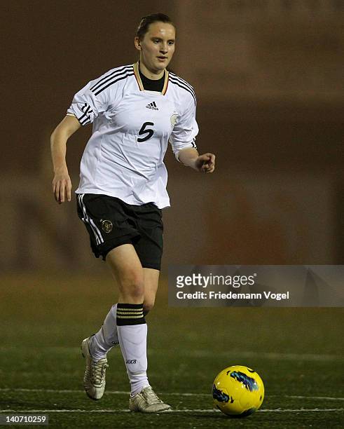 Katharina Leiding of Germany runs with the ball during the U19 Women's International friendly match between Netherlands and Germany on on February...