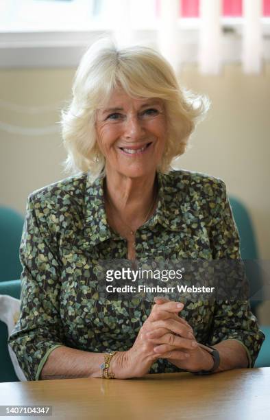 Camilla, Duchess of Cornwall during her visit to Millbrook Primary School on July 06, 2022 in Newport, Wales. The Duchess of Cornwall, Patron of...