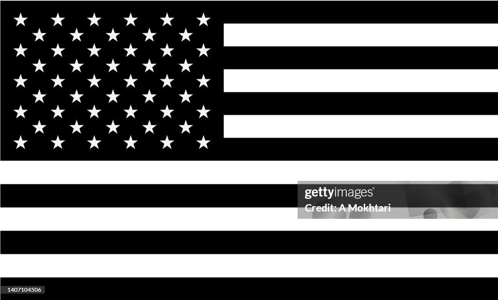 American flag in black and white