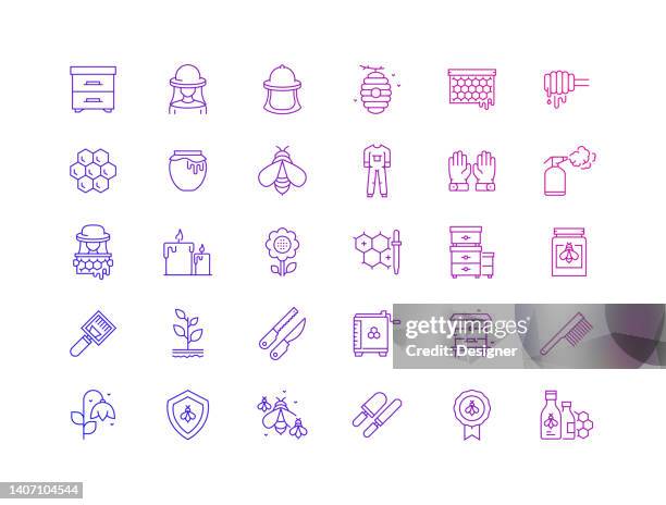 simple set of apiary related vector line icons. outline symbol collection. - worker bee stock illustrations