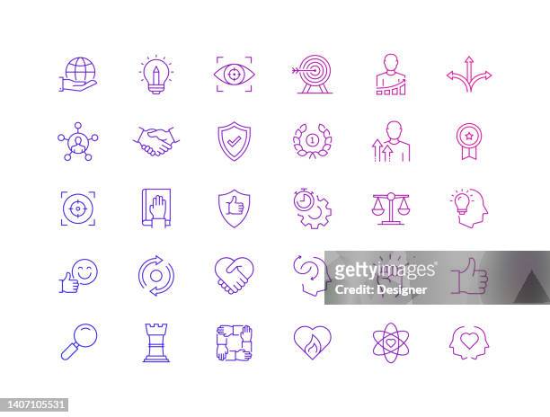 simple set of core values related vector thin line icons. outline symbol collection. - thinness obsession stock illustrations