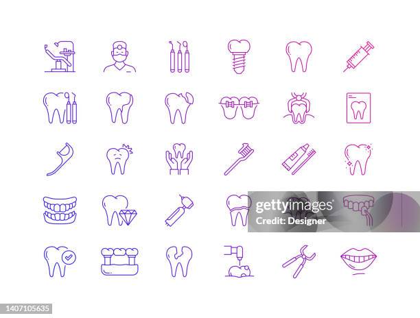 einfache satz von dental verwandte vektor dünne linie icons. umrisssymbol-auflistung - zahnarzt stock-grafiken, -clipart, -cartoons und -symbole