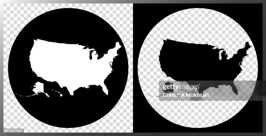 Mappa degli Stati Uniti d'America su uno sfondo trasparente e uno sfondo nero.