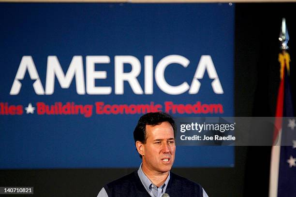 Republican presidential candidate, former U.S. Sen. Rick Santorum speaks during a campaign rally at the Dayton Christian School on March 5, 2012 in...