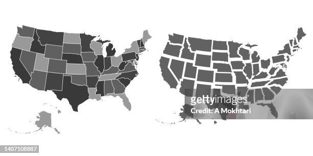 ilustraciones, imágenes clip art, dibujos animados e iconos de stock de mapa de los estados unidos de américa con las fronteras estatales - dividir
