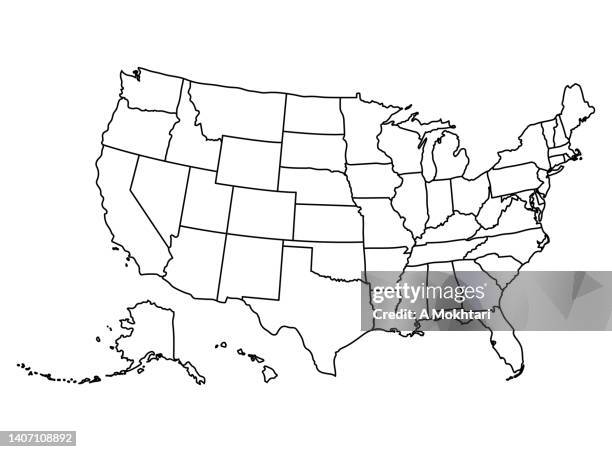 united states of america map in line contour with state borders - montana black stock illustrations