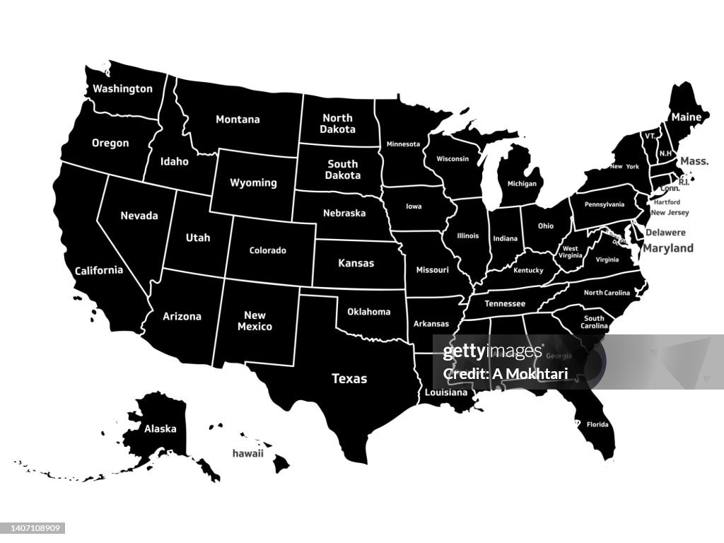 Mappa degli Stati Uniti d'America con i nomi degli stati
