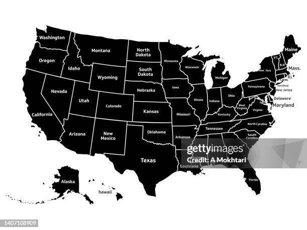 ilustrações de stock, clip art, desenhos animados e ícones de map of the united states of america with the names of the states - us state border