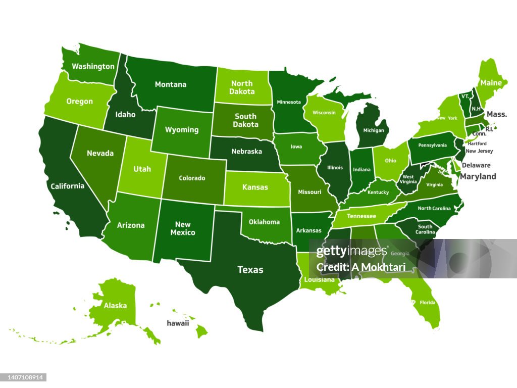 Mappa degli Stati Uniti d'America con i nomi degli stati