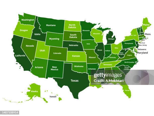 map of the united states of america with the names of the states - alaska us state stock illustrations