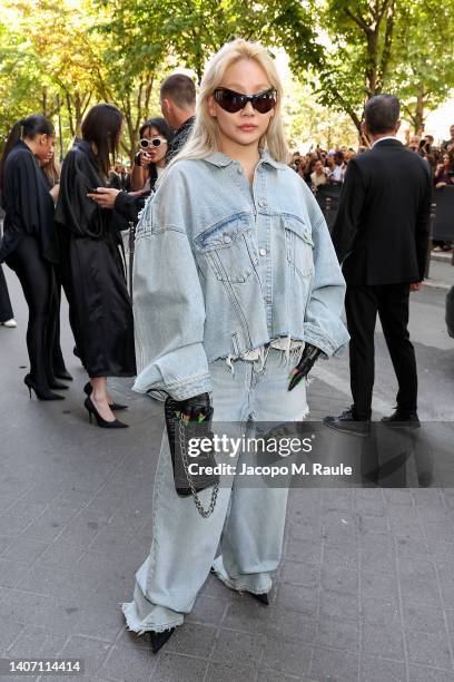 Arrives at Balenciaga on July 06, 2022 in Paris, France.