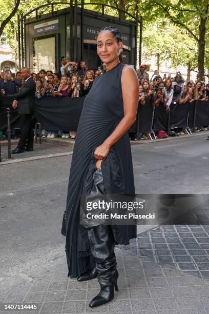 Tracee Ellis Ross arrives at Balenciaga on July 06, 2022 in Paris, France.
