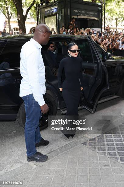 Alexa Demie arrives at Balenciaga on July 06, 2022 in Paris, France.