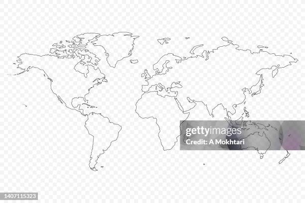 world map with outline on a transparent background - world-map-outline stock illustrations