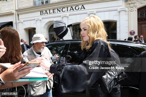 Nicole Kidman departs at Balenciaga on July 06, 2022 in Paris, France.