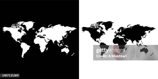 stockillustraties, clipart, cartoons en iconen met world map with white on black and black on white background. - black-and-white