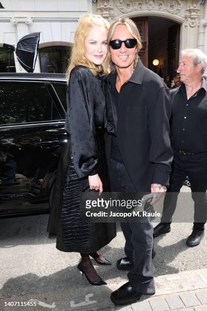 Nicole Kidman and Keith Urban depart at Balenciaga on July 06, 2022 in Paris, France.
