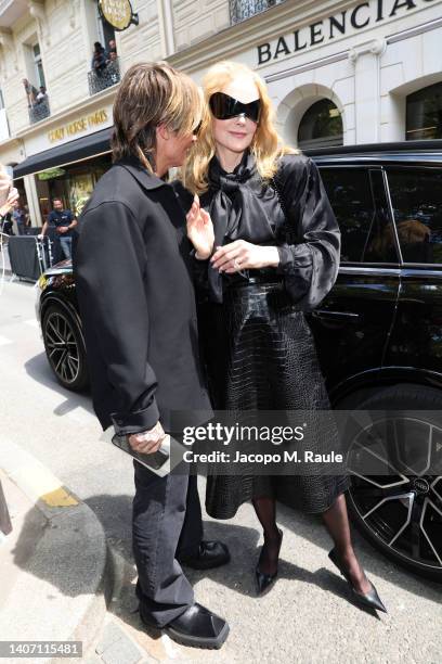 Nicole Kidman and Keith Urban depart at Balenciaga on July 06, 2022 in Paris, France.