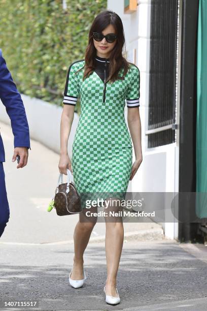 Gemma Chan attends Wimbledon 2022 - Day 10 at All England Lawn Tennis and Croquet Club on July 06, 2022 in London, England.