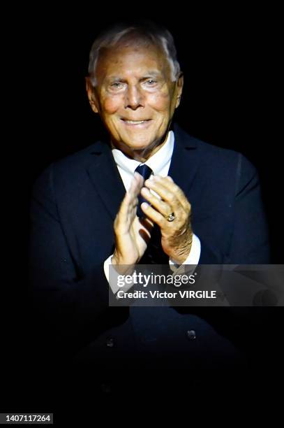 Fashion designer Giorgio Armani walks the runway during the Armani Prive Haute Couture Fall/Winter 2022-2023 fashion show as part of the Paris Haute...