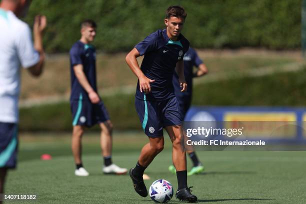 Mattia Ronald Sangalli of FC Internazionale in action at Appiano Gentile on July 06, 2022 in Como, Italy.