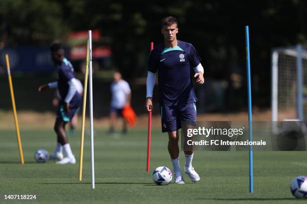 Filip Stanković of FC Internazionale in action at Appiano Gentile on July 06, 2022 in Como, Italy.