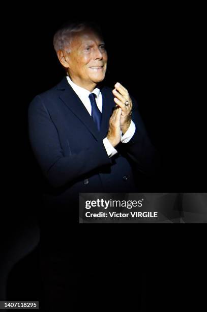 Fashion designer Giorgio Armani walks the runway during the Armani Prive Haute Couture Fall/Winter 2022-2023 fashion show as part of the Paris Haute...