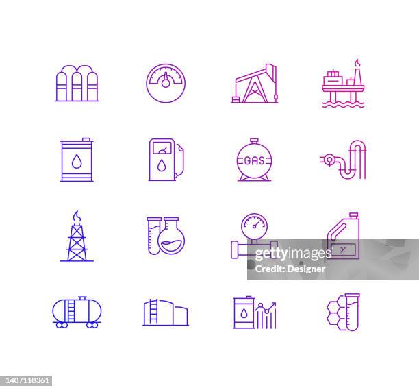 simple set of oil industry related vector thin line icons. outline symbol collection. - oil pipeline truck stock illustrations