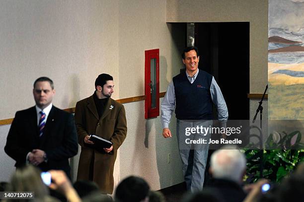 Republican presidential candidate, former U.S. Sen. Rick Santorum arrives to speak during a campaign rally at the Dayton Christian School on March 5,...