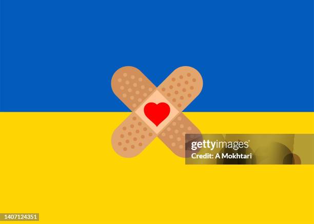 stockillustraties, clipart, cartoons en iconen met flag of ukraine with sticking plaster - hecht
