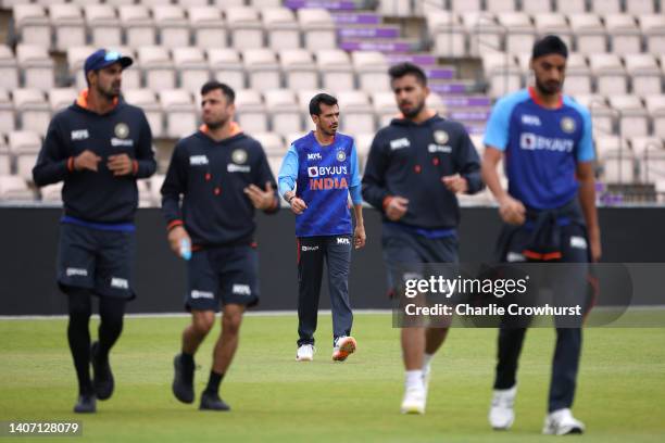 Yuzvendra Chahal of India during an Indian net session at Ageas Bowl on July 06, 2022 in Southampton, England.