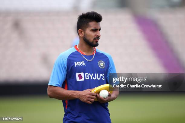 Umran Malik of India during an Indian net session at Ageas Bowl on July 06, 2022 in Southampton, England.