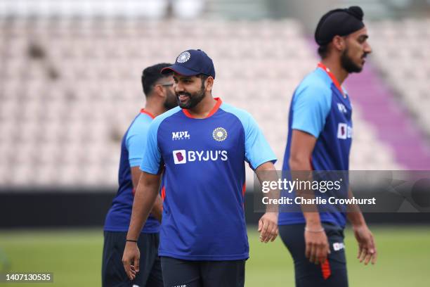 India Captain Rohit Sharma during an Indian net session at Ageas Bowl on July 06, 2022 in Southampton, England.