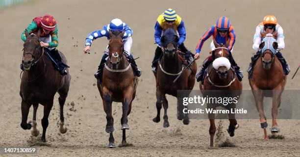 Saaheq ridden by Tyler Heard beats The Defiant ridden by Rhys Clutterbuck in a photo finish to win the William Pears Group Handicap Stakes at...