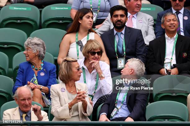 Craig Tiley, CEO of Tennis Australia talks with Margaret Court as they watch the match between Nick Kyrgios of Australia and Cristian Garin of Chile...