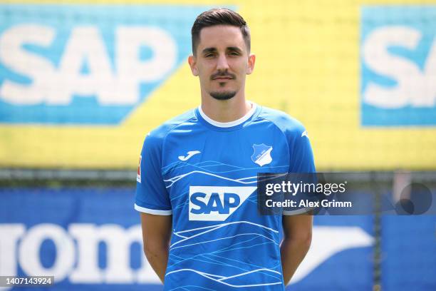 Benjamin Huebner of TSG Hoffenheim poses during the team presentation at the club's training ground on July 06, 2022 in Zuzenhausen, Germany.