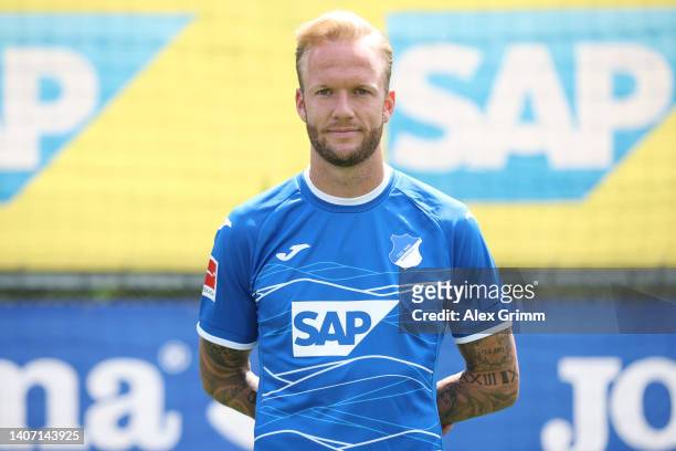 Kevin Vogt of TSG Hoffenheim poses during the team presentation at the club's training ground on July 06, 2022 in Zuzenhausen, Germany.