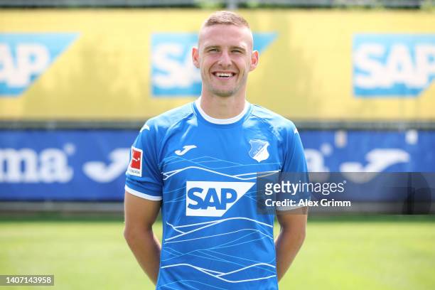 Pavel Kaderabek of TSG Hoffenheim poses during the team presentation at the club's training ground on July 06, 2022 in Zuzenhausen, Germany.