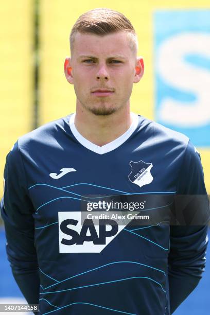 Luca Philipp of TSG Hoffenheim poses during the team presentation at the club's training ground on July 06, 2022 in Zuzenhausen, Germany.