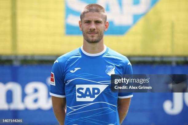 Andrej Kramaric of TSG Hoffenheim poses during the team presentation at the club's training ground on July 06, 2022 in Zuzenhausen, Germany.