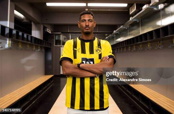 Newly signed player of Borussia Dortmund Sebastian Haller poses on June 23, 2022 in Dortmund, Germany.