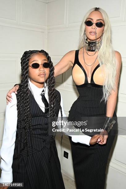 North West and Kim Kardashian attend the Jean-Paul Gaultier Haute Couture Fall Winter 2022 2023 show as part of Paris Fashion Week on July 06, 2022...