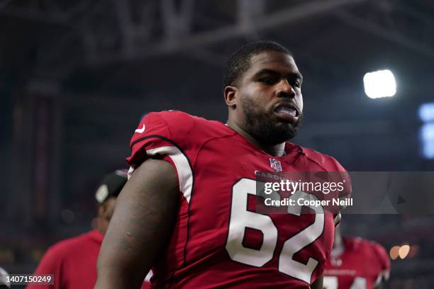Shaq Calhoun of the Arizona Cardinals walks off of the field during the NFL game against the Kansas City Chiefs at State Farm Stadium on August 20,...