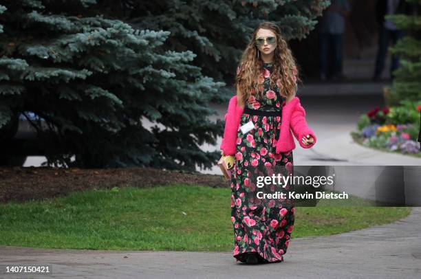 Stacey Bendet, fashion designer and CEO of Alice and Olivia, walks to a morning session during the Allen & Company Sun Valley Conference on July 06,...