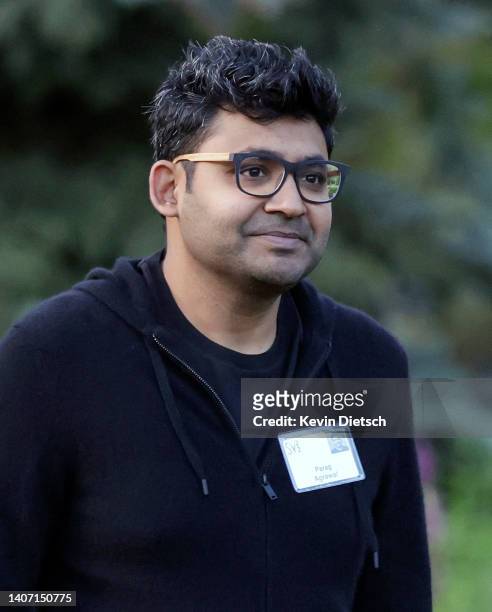 Parag Agrawal, CEO of Twitter, walks to a morning session during the Allen & Company Sun Valley Conference on July 06, 2022 in Sun Valley, Idaho. The...