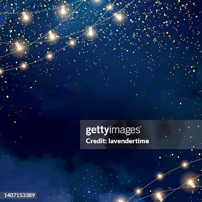 Magic Night Dark Blue Frame With Sparkling Glitter Bokeh And Light Art ...