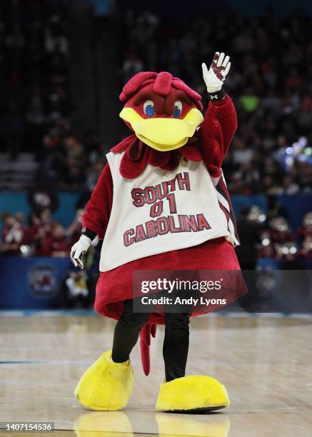 South Carolina Gamecocks mascot against the Connecticut Huskies in the championship game of the 2022 NCAA Women's Basketball Tournament at Target...