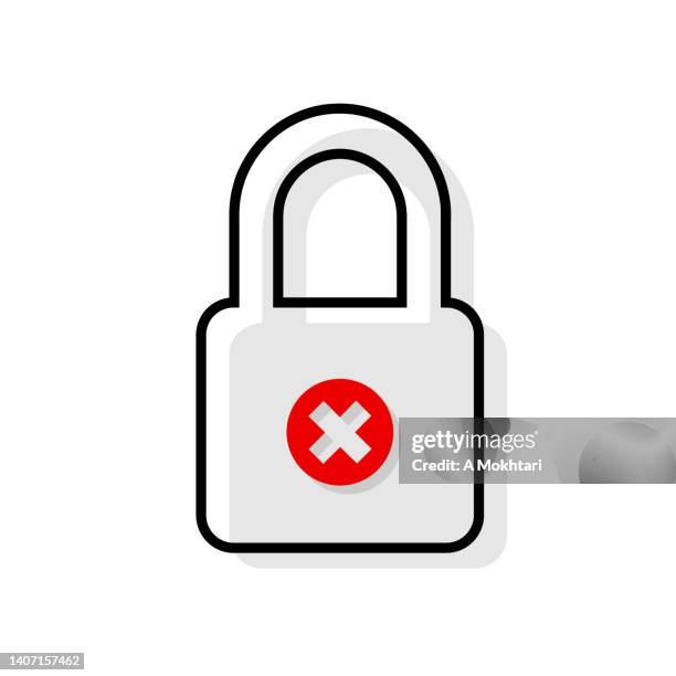 padlock icon with error cross. - wrong password stock illustrations