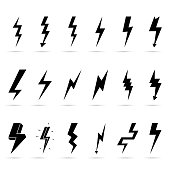 Sets of lightning 18 icons. Lightning icons.